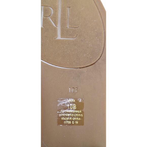 Lauren Ralph Lauren Anita Cork and Leather Flat Sandals White Size 10 Gold Logo - Picture 2 of 10